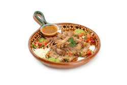 Super Burrito Bowl: A hearty burrito bowl loaded with your choice of meat, fresh pico de gallo, creamy guacamole, melted cheese, and sour cream. Served over a bed of rice and beans with a side of house salsa — all the flavor of a super burrito, without the tortilla.