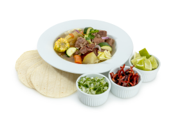 Caldo De Res Large 32oz: A traditional Mexican beef soup made with tender chunks of beef simmered slowly in a rich, flavorful broth. Filled with fresh vegetables and served with warm corn tortillas and all the classic garnishes.